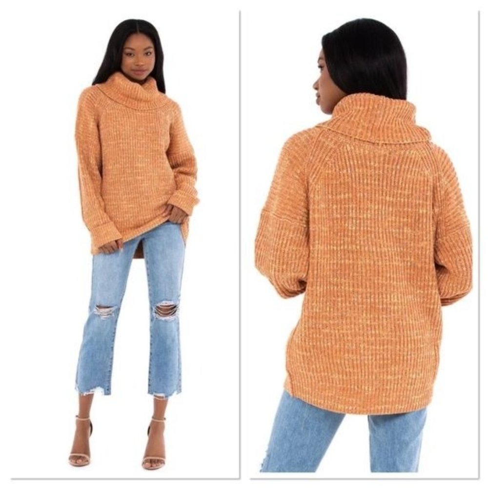 NWT Free People Leo Long Sleeve Cowl Neck Knit Tunic Sweater Petal Combo Small